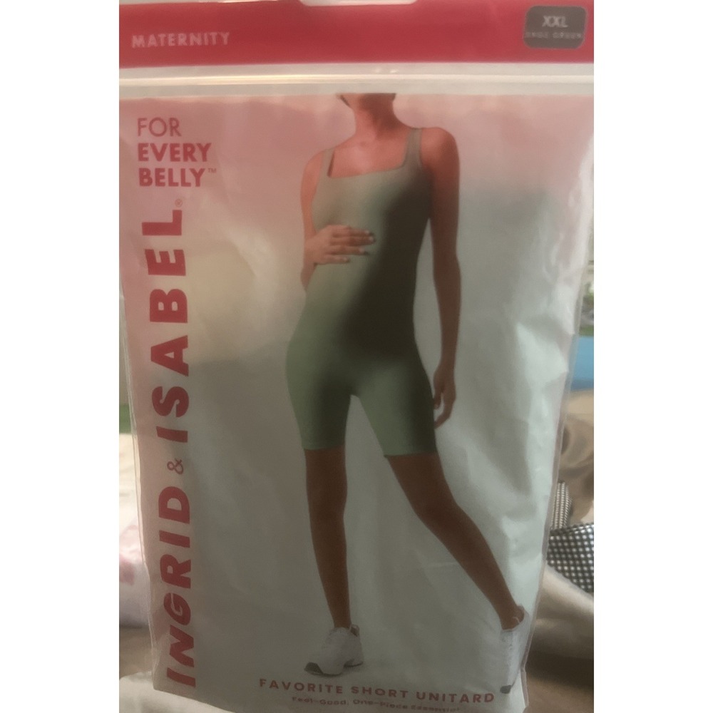 NEW-Isabel~XXL~Maternity by Ingrid & Isabel SAGE GREEN Maternity Short Unitard